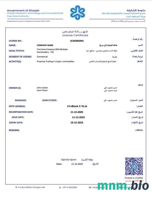 UAE Sharjah license vcertyfikat Word i szablon PDF